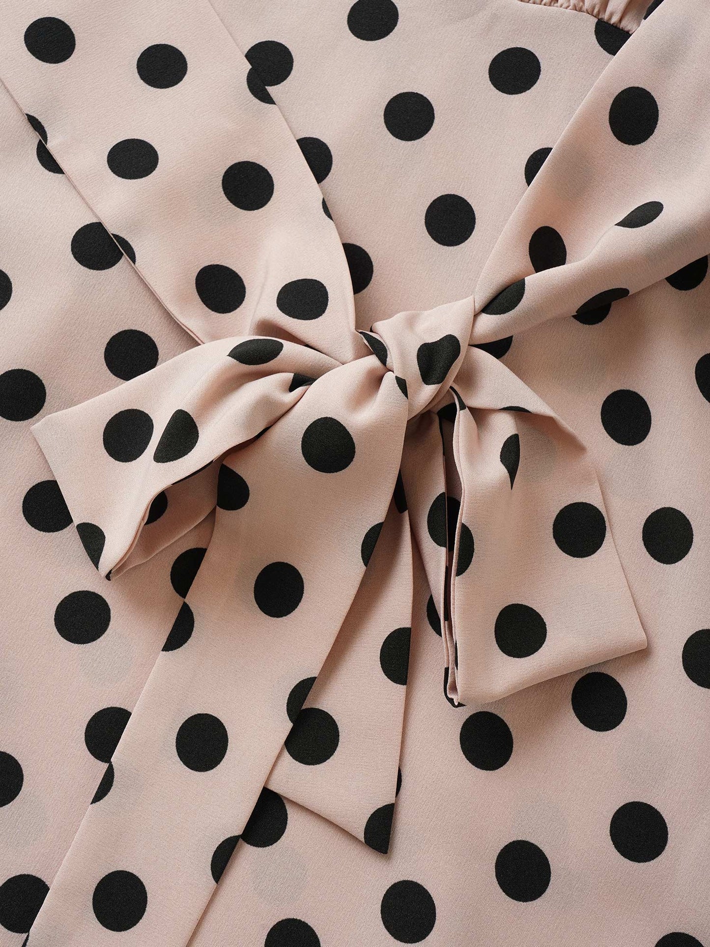 Polka Dot Elastic Waist Ties Pocket Dress