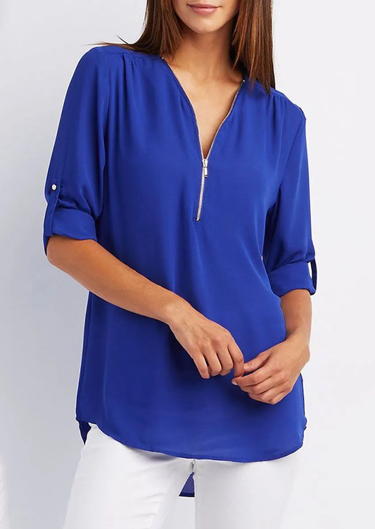 TINA - Blouse with V-neck and zip fastening