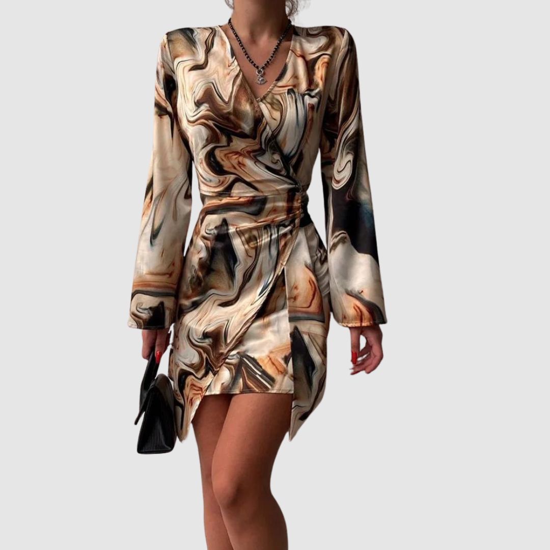 Bianca Wrap Dress With Abstract Marble Print