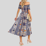 Aurora - Off-the-shoulder boho maxi dress with ruffled top