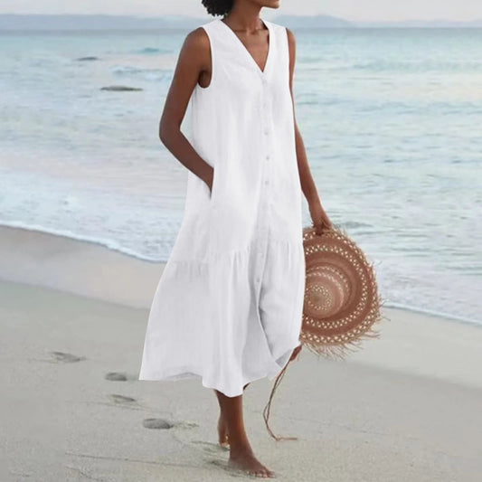 LADA - Linen dress with V-neckline