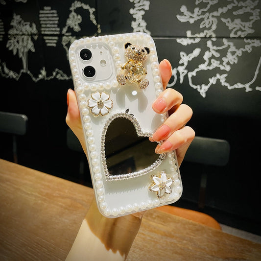 Decoden Love Heart Mirror Bling Glitter Pearl Phone Case