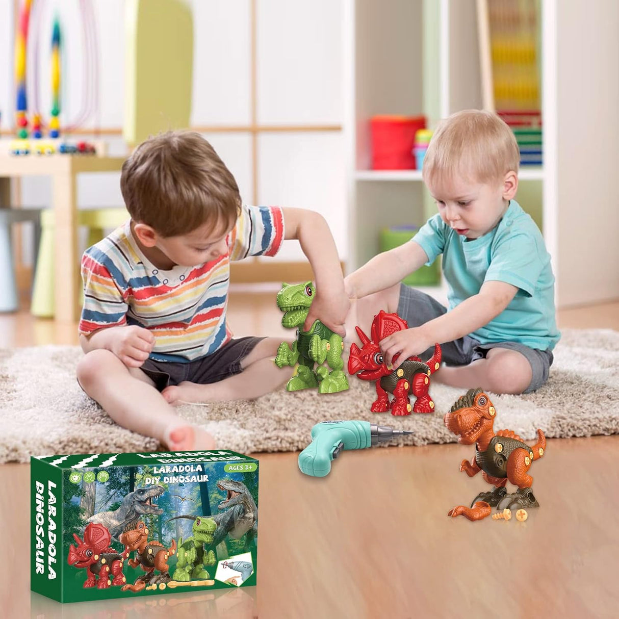 Laradola Dinosaur Toys for 3 4 5 6 7 8 Year Old Boys, Kids Take Apart STEM Construction Building Kids Toys with Electric Drill, Party Christmas Birthday Gifts Boys Girls