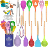 33 pcs Non-Stick Silicone Cooking Kitchen Utensils Spatula Set with Holder