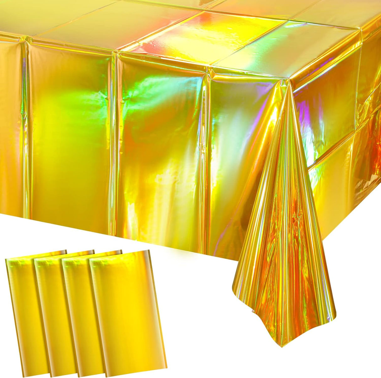 4 Pack Iridescent Plastic Tablecloths Shiny Disposable Laser Rectangle Table Covers