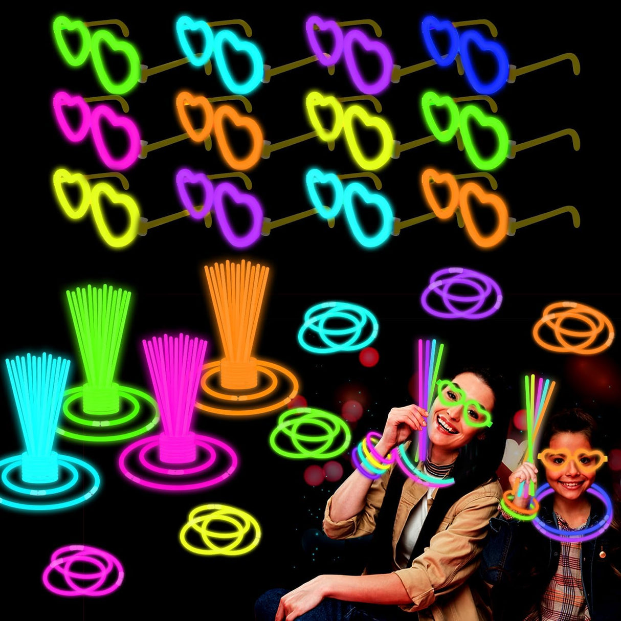 12 Pack Glow Glasses Toys Gifts with 40 Glow Sticks & Connectors