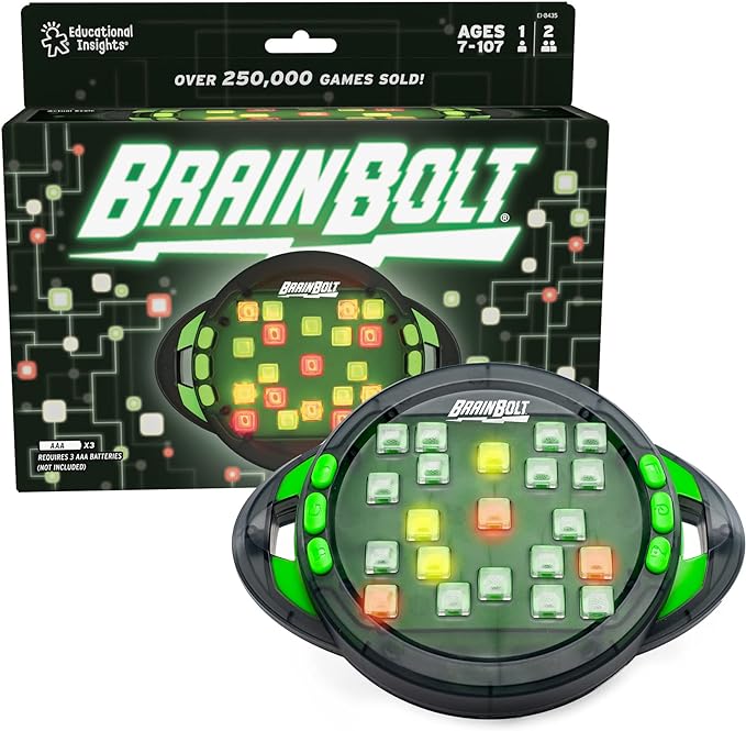 Educational Insights BrainBolt Handheld Electronic Memory Game with Lights & Sounds, Brain Teaser Puzzle Game, Ages 7+