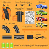 Slot Car Race Track Sets with 4 High-Speed Slot Cars, Battery or Electric Car Track, Dual Racing Game Lap Counter Circular Overpass Track, Gifts Toys for Boys Kids Age 6 7 8-12