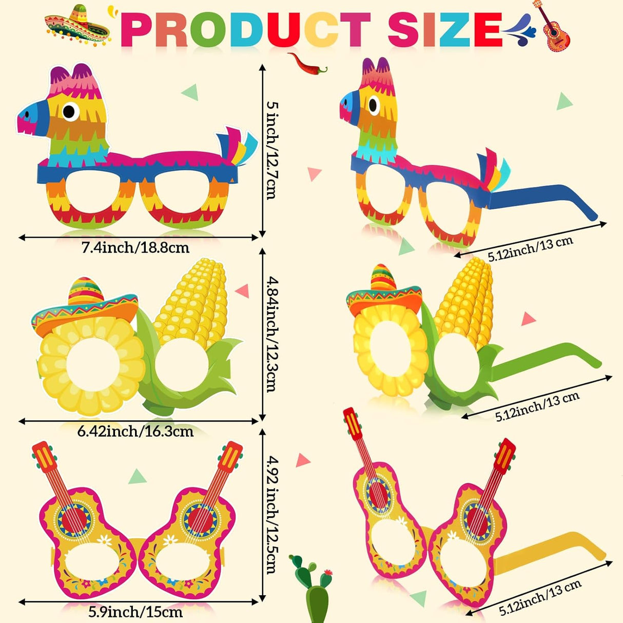 32 Pcs Mexican Fiesta Party Decorations Paper Eyeglasses