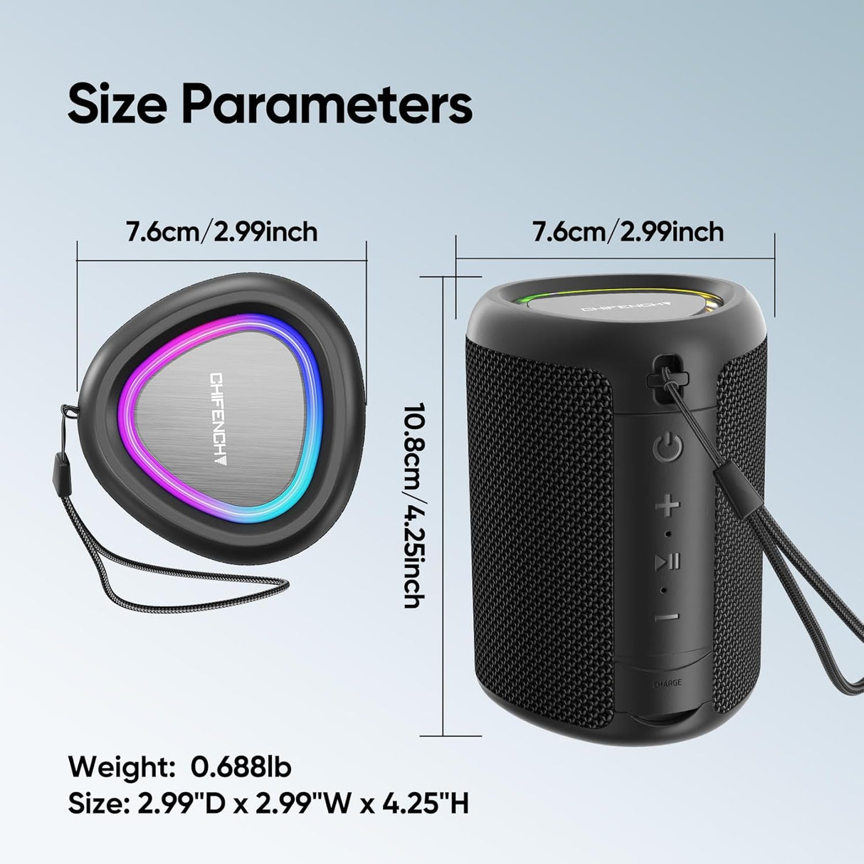 Portable Bluetooth Speaker with Lights, Powerful Crystal Clear Sound