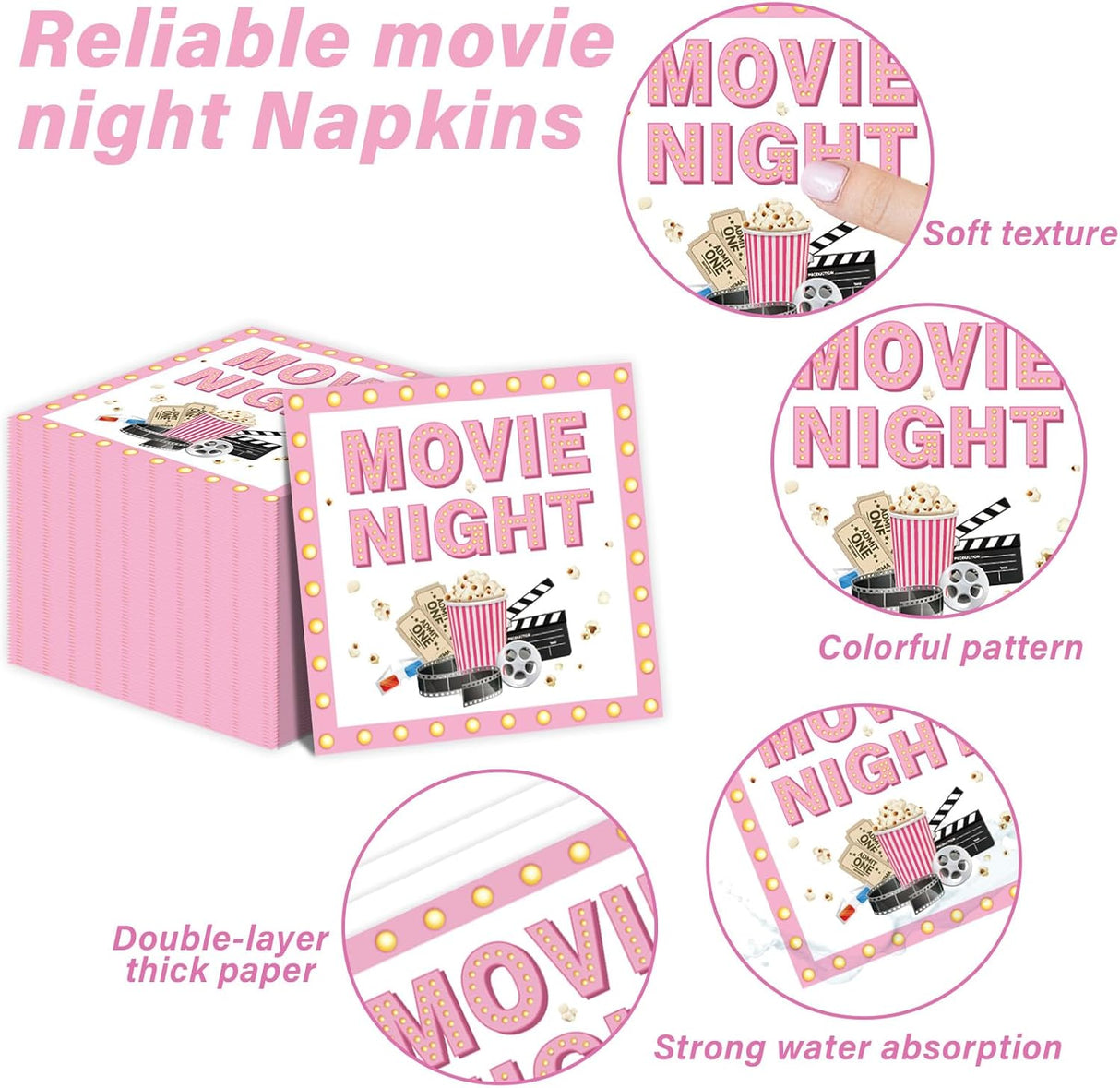 96Pcs Movie Night Party Supplies Pink Movie Birthday Plates and Napkins
