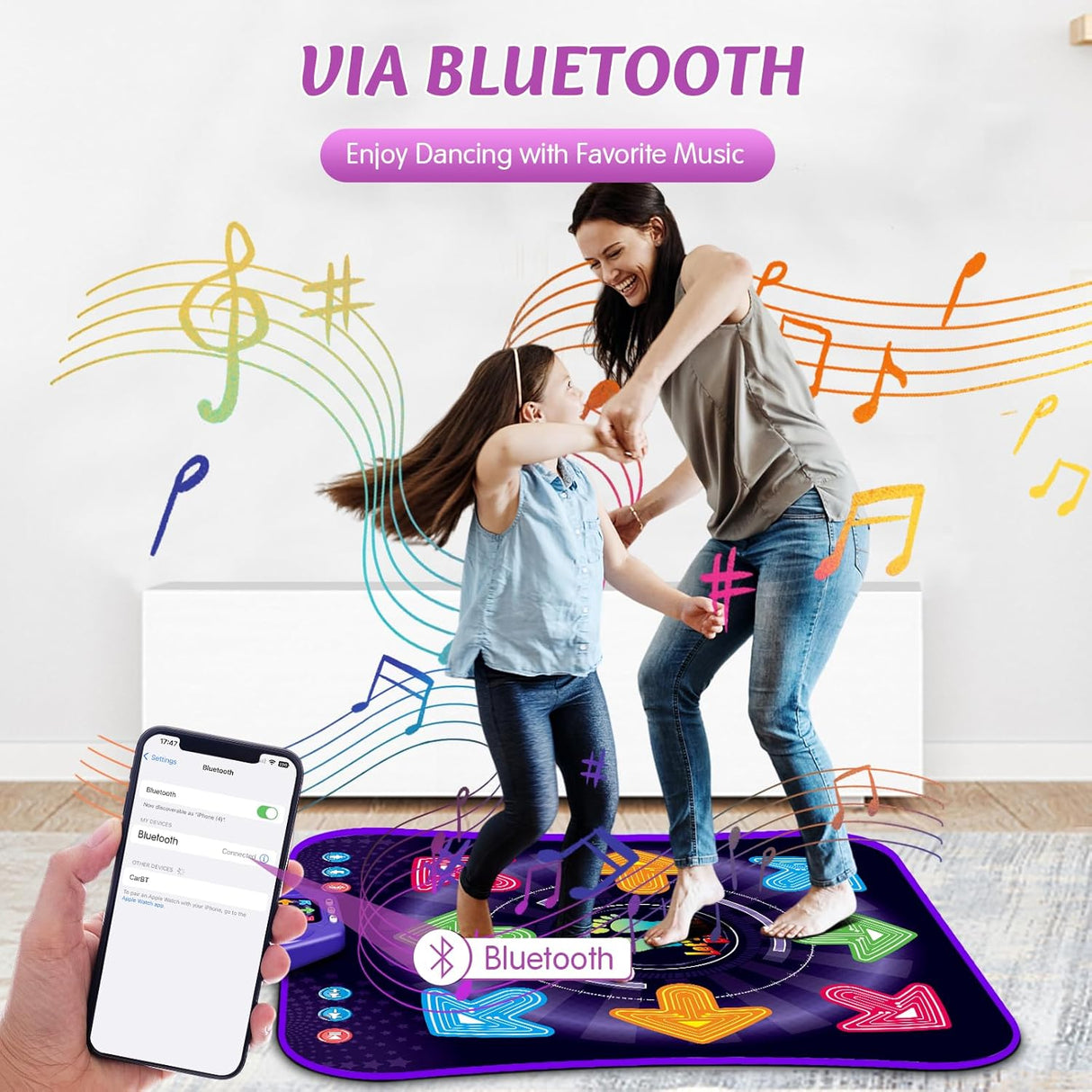 Dance Mat Toys for 3-12 Year Old Girls & Boys, Dance Mats with Light Up 8-Buttons & Wireless Bluetooth, Music Dance Toy with 5 Modes Game, Birthday Xmas Gifts for 3 4 5 6 7 8 9 10+ Year Old Girls Boys