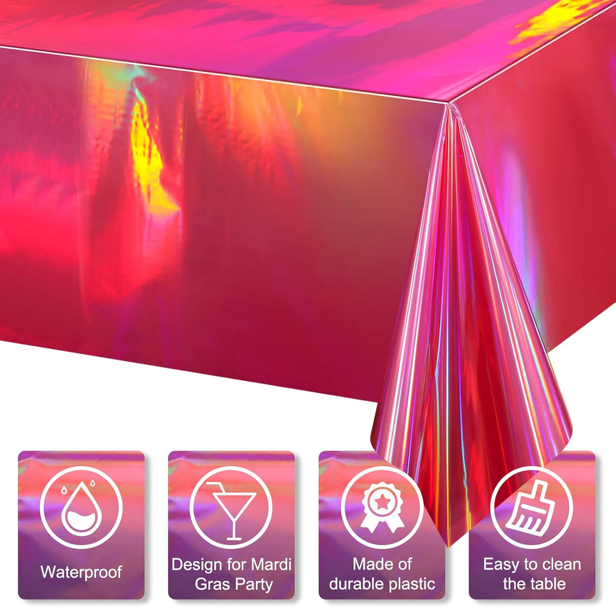 4 Pack Iridescent Plastic Tablecloths Shiny Disposable Laser Rectangle Table Covers