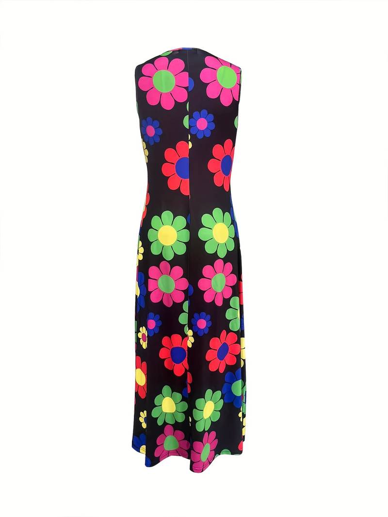 Grace - Dress with floral pattern and notched neckline