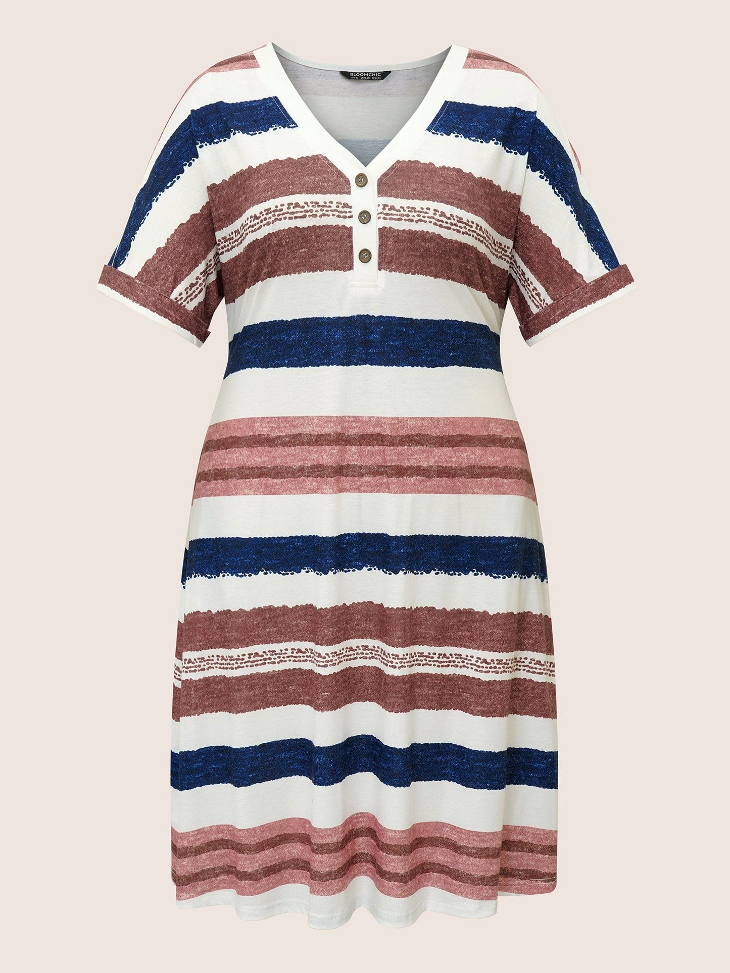 Contrast Striped Button Detail Pocket Dress