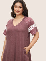 Ditsy Floral Patchwork Raglan Sleeve Pocket Dress