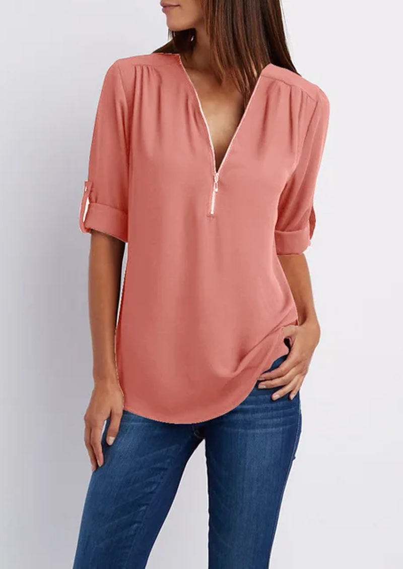 TINA - Blouse with V-neck and zip fastening