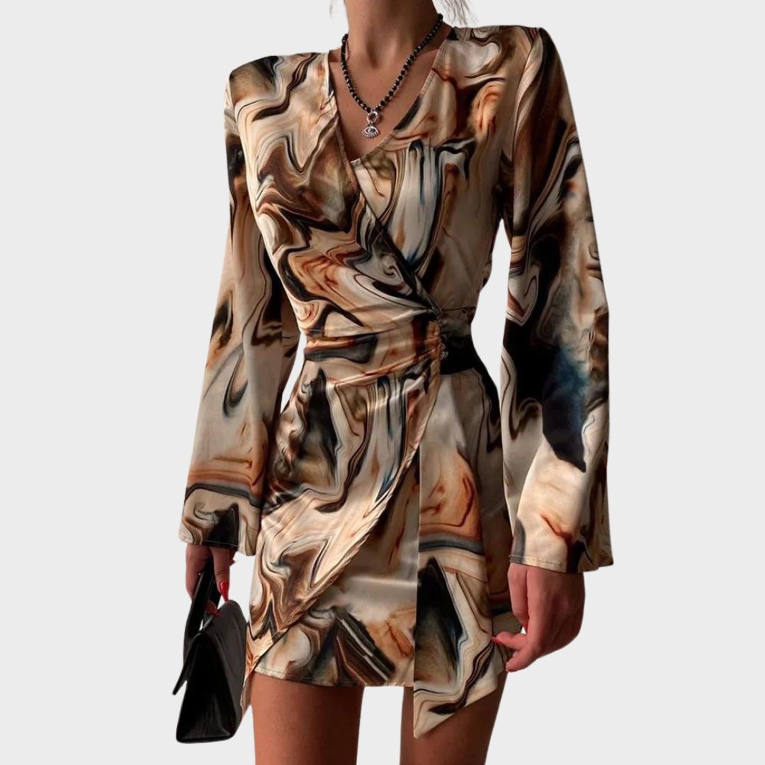 Bianca Wrap Dress With Abstract Marble Print