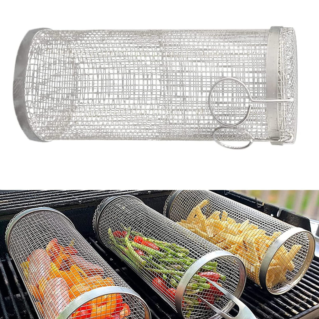 Rolling BBQ Grilling Basket