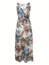 Abitha - Boho cord dress with tropical print