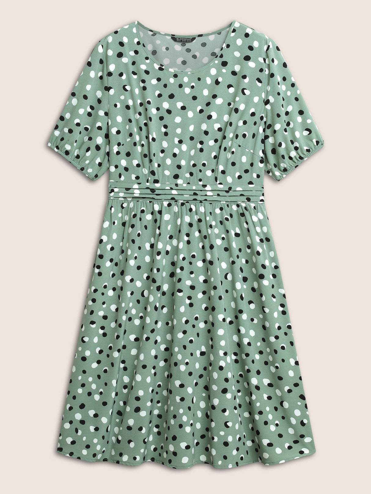 Allover Print Pleated Lantern Sleeve Dress