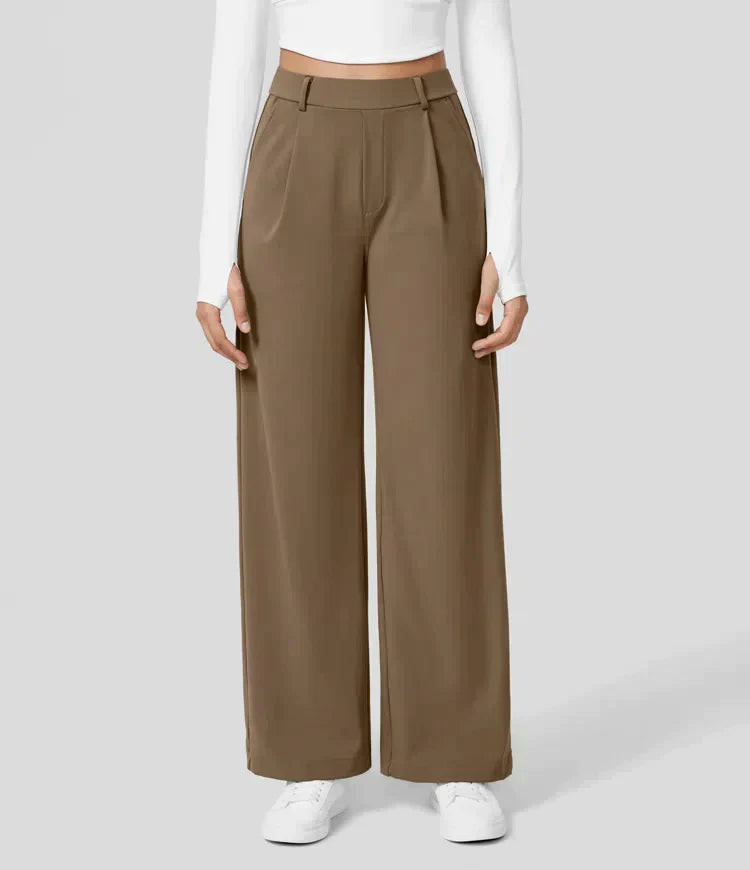 High-waisted straight leg stretch trousers