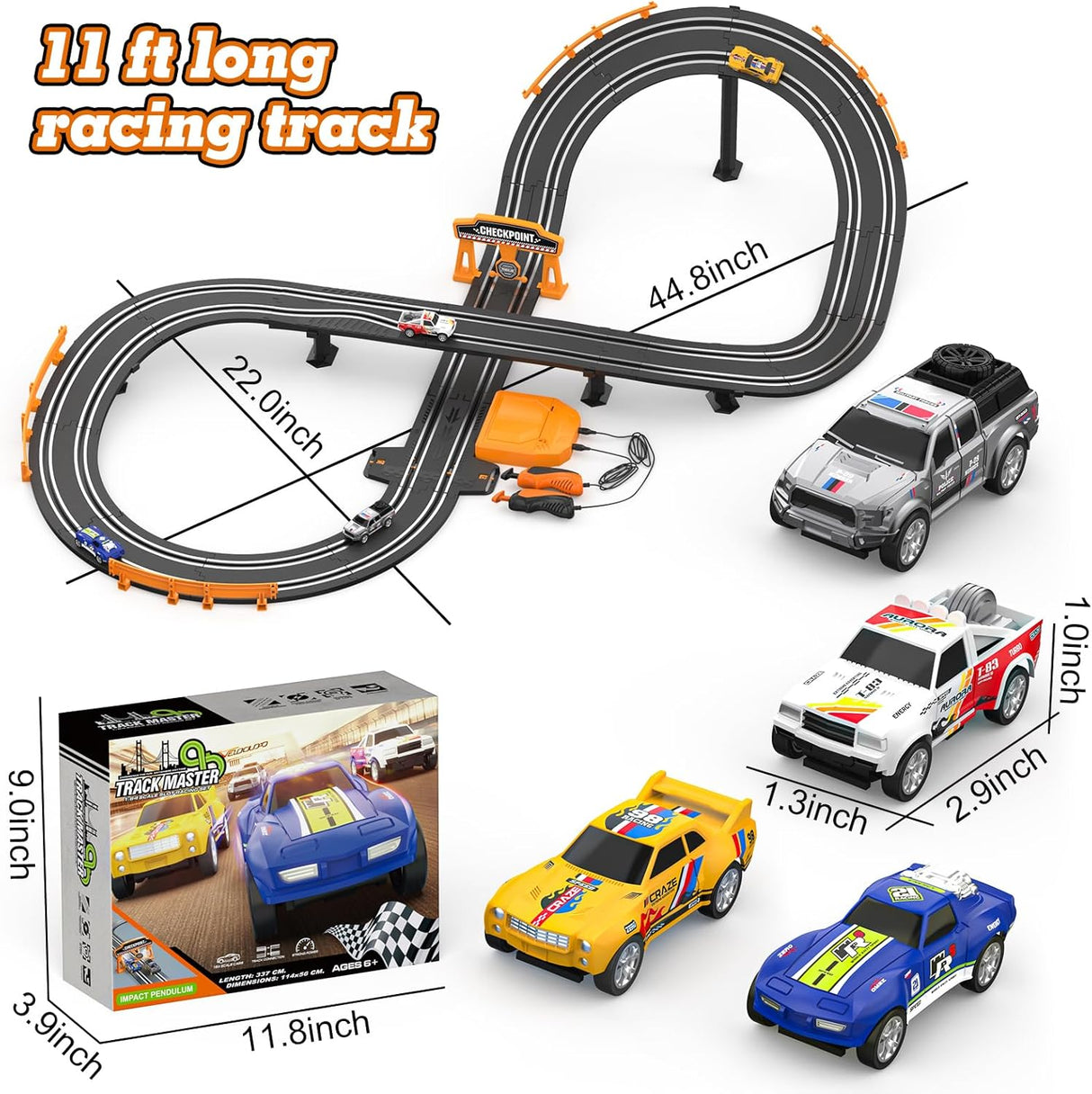 Slot Car Race Track Sets with 4 High-Speed Slot Cars, Battery or Electric Car Track, Dual Racing Game Lap Counter Circular Overpass Track, Gifts Toys for Boys Kids Age 6 7 8-12