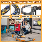 Slot Car Race Track Sets with 4 High-Speed Slot Cars, Battery or Electric Car Track, Dual Racing Game Lap Counter Circular Overpass Track, Gifts Toys for Boys Kids Age 6 7 8-12