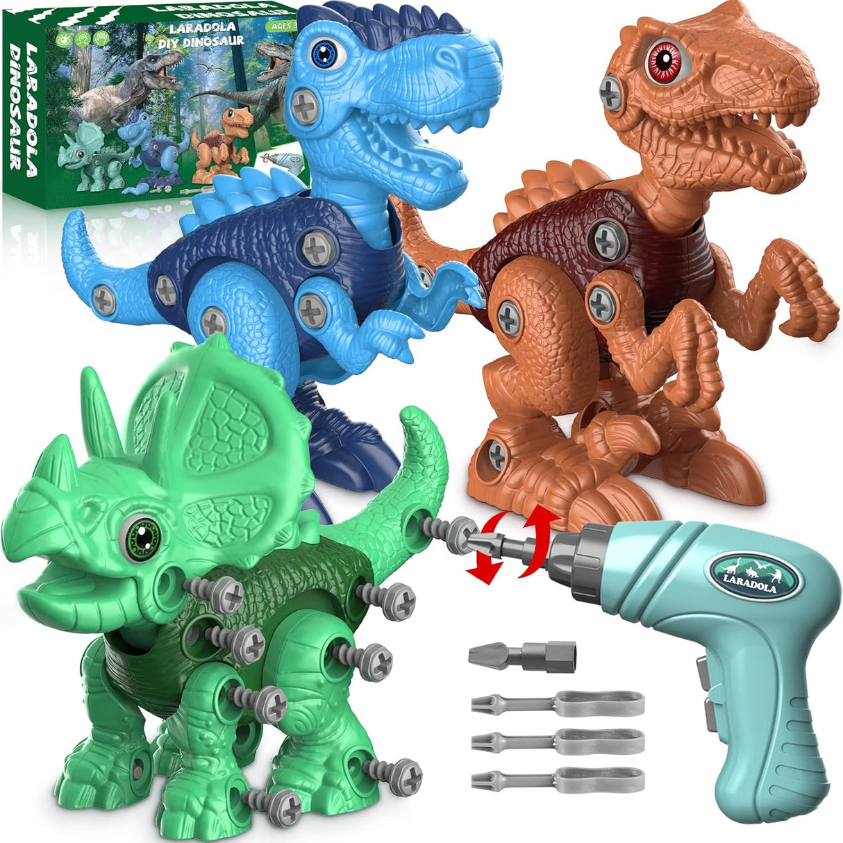 Laradola Dinosaur Toys for 3 4 5 6 7 8 Year Old Boys, Kids Take Apart STEM Construction Building Kids Toys with Electric Drill, Party Christmas Birthday Gifts Boys Girls