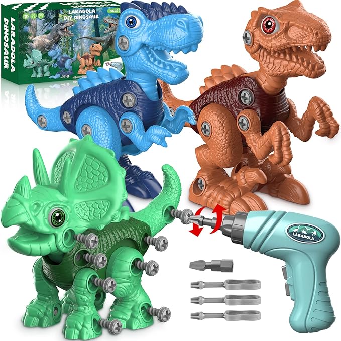 Laradola Dinosaur Toys for 3 4 5 6 7 8 Year Old Boys, Kids Take Apart STEM Construction Building Kids Toys with Electric Drill, Party Christmas Birthday Gifts Boys Girls