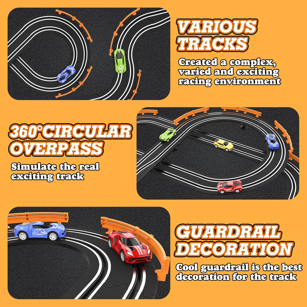 Slot Car Race Track Sets with 4 High-Speed Slot Cars, Battery or Electric Car Track, Dual Racing Game Lap Counter Circular Overpass Track, Gifts Toys for Boys Kids Age 6 7 8-12