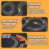 Slot Car Race Track Sets with 4 High-Speed Slot Cars, Battery or Electric Car Track, Dual Racing Game Lap Counter Circular Overpass Track, Gifts Toys for Boys Kids Age 6 7 8-12