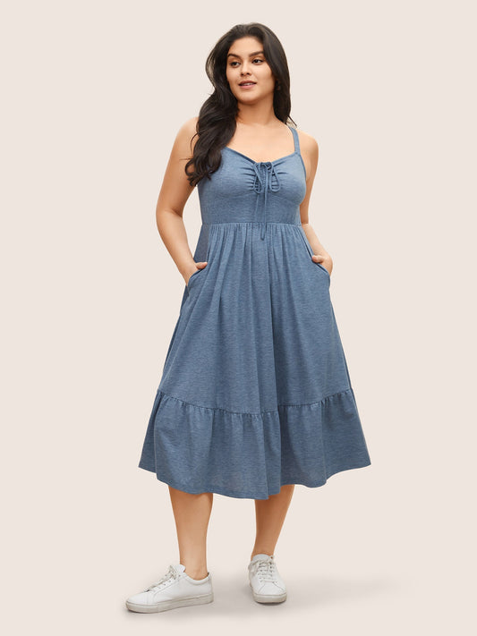 Solid Ruffle Layered Hem Drawstring Cami Dress