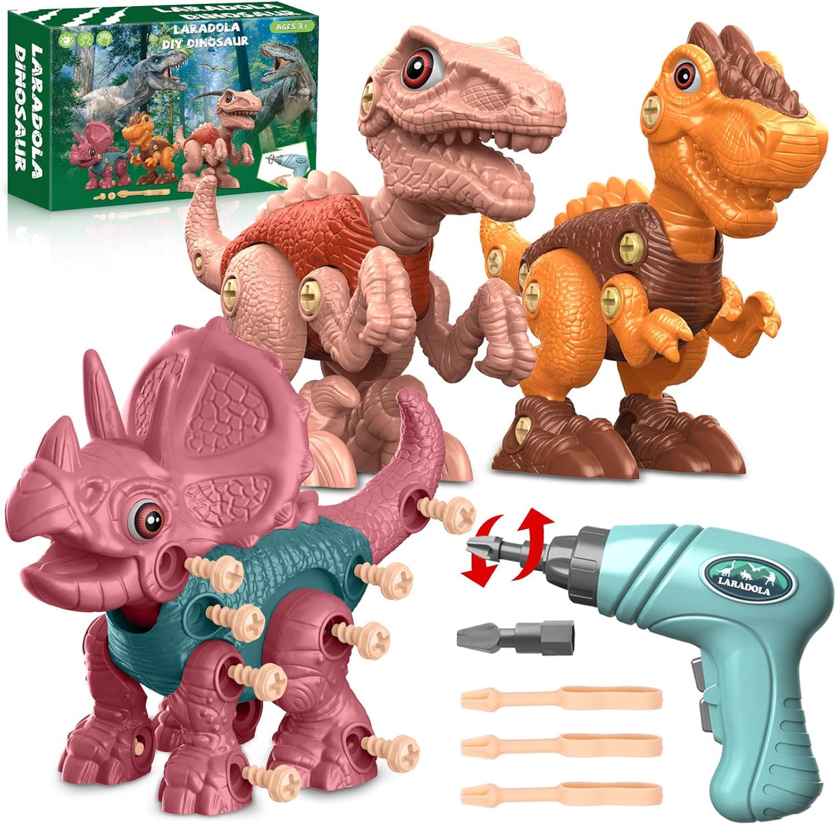 Laradola Dinosaur Toys for 3 4 5 6 7 8 Year Old Boys, Kids Take Apart STEM Construction Building Kids Toys with Electric Drill, Party Christmas Birthday Gifts Boys Girls