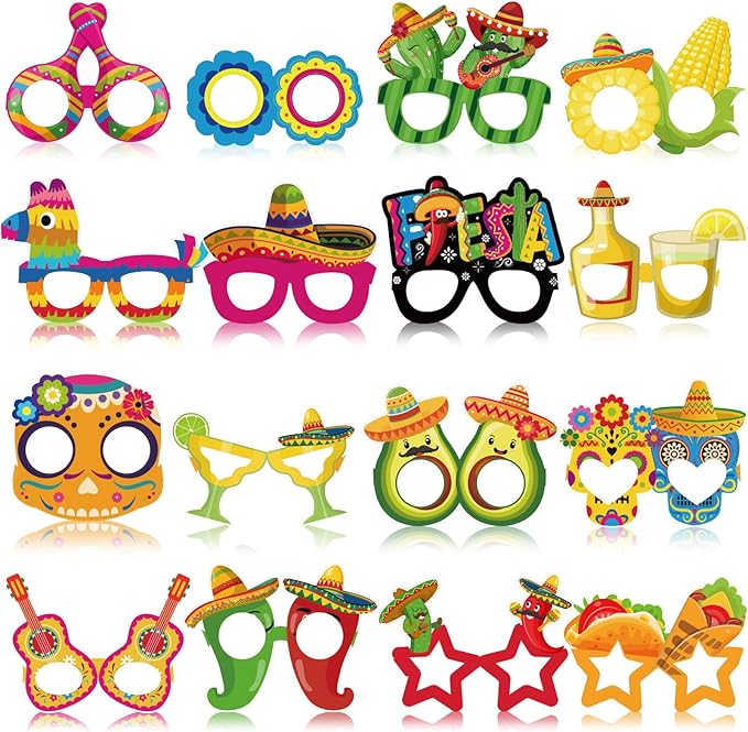 32 Pcs Mexican Fiesta Party Decorations Paper Eyeglasses
