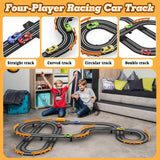 Slot Car Race Track Sets with 4 High-Speed Slot Cars, Battery or Electric Car Track, Dual Racing Game Lap Counter Circular Overpass Track, Gifts Toys for Boys Kids Age 6 7 8-12