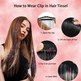 Hair Tinsel Clip in Tinsel Rainbow Fairy Glitter for Women