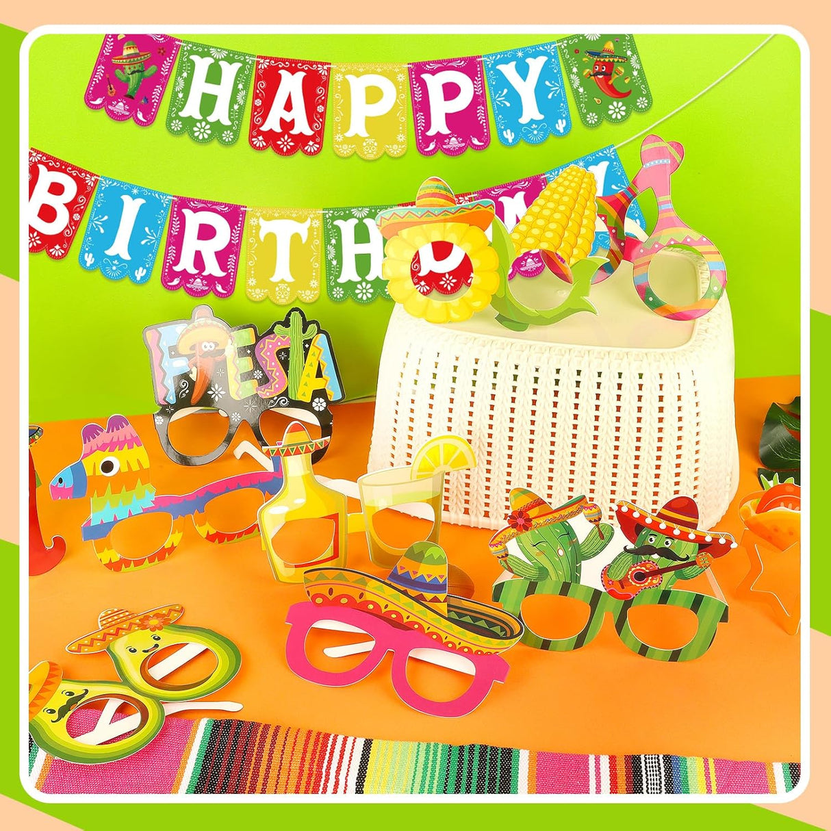 32 Pcs Mexican Fiesta Party Decorations Paper Eyeglasses