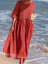 Cotton And Linen Embroidered Loose Dress