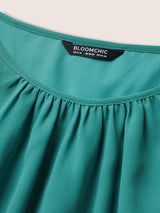 Plain Sleeveless Elastic Waist Pleated Belted Dress