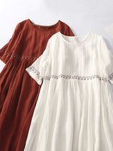 Cotton And Linen Embroidered Loose Dress