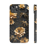 Halloween Black & Gold Spider Slim Phone Cases, Gold Flower Phone Case