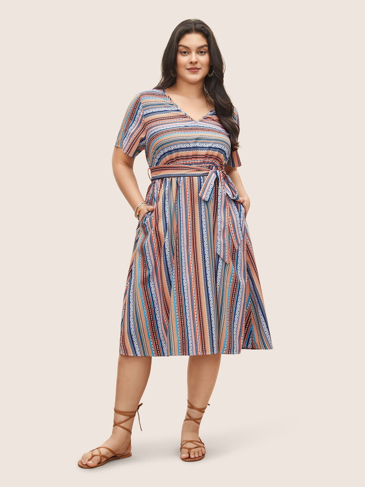 Bandana Striped Belted Pocket Dress