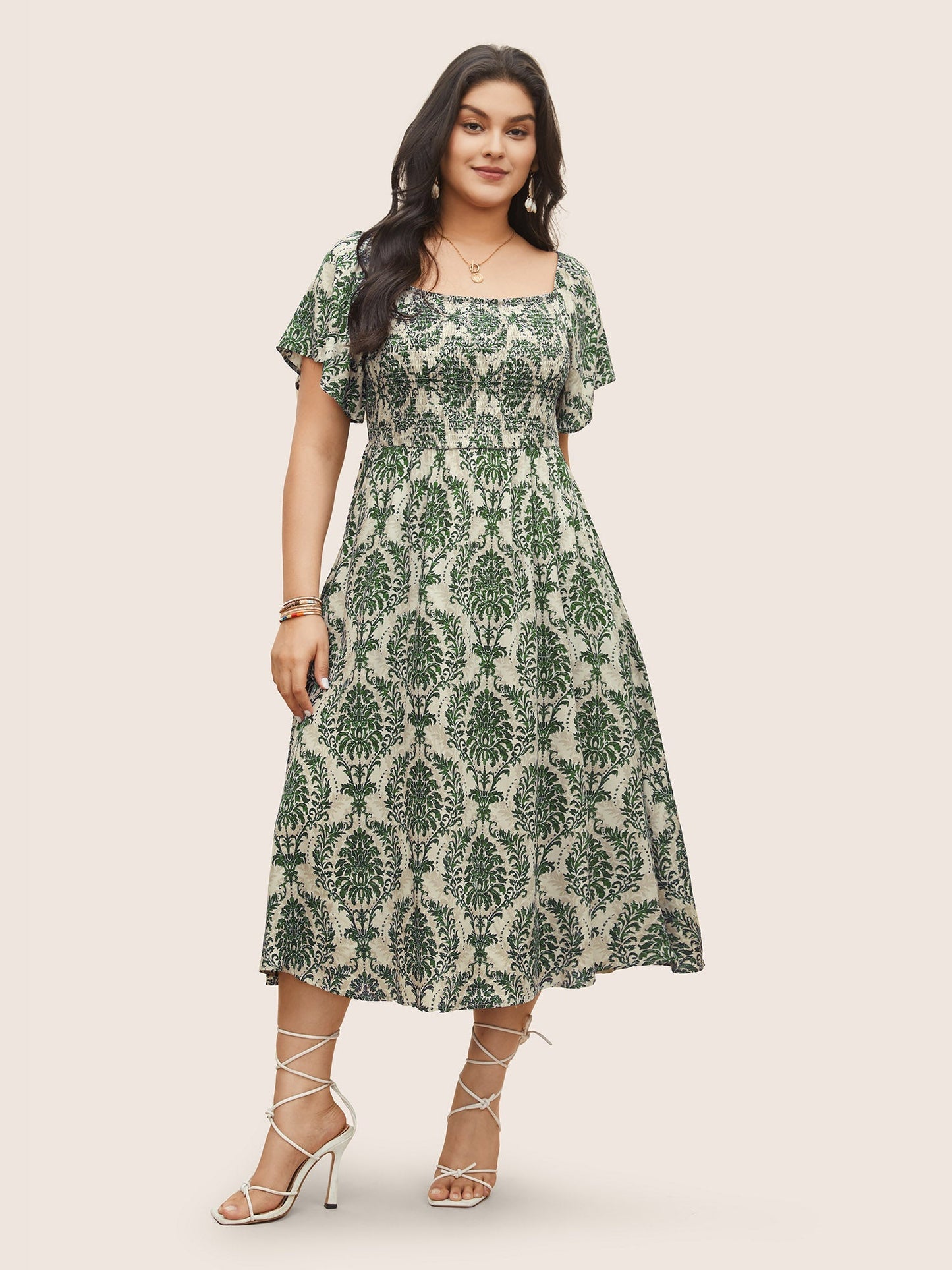 Bandana Print Shirred Off Shoulder Dress