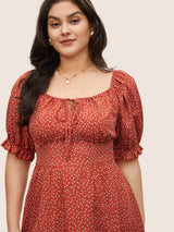 Polka Dot Ties Lantern Sleeve Gathered Dress