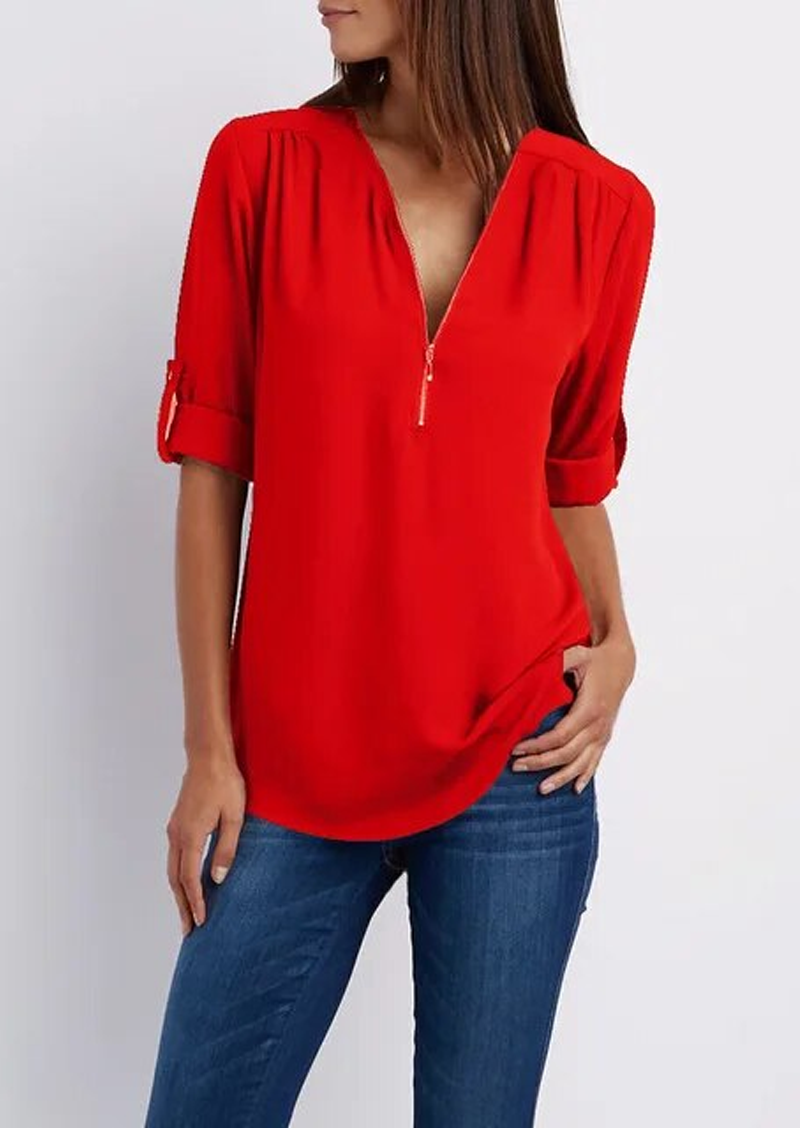 TINA - Blouse with V-neck and zip fastening