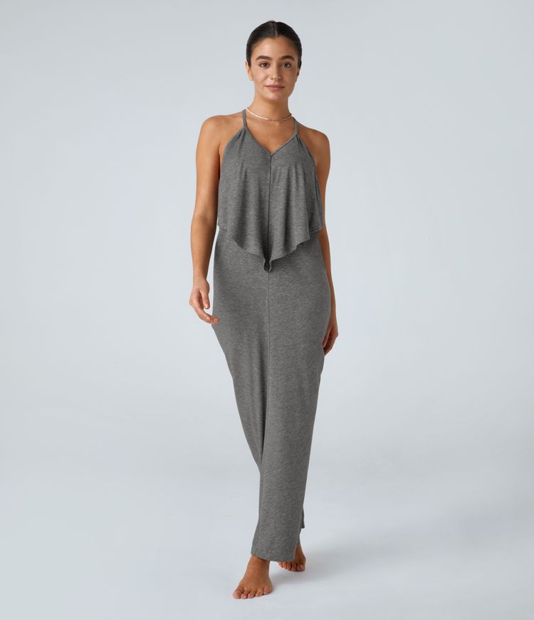 Vittoria | V Neck Backless Band Back Ruched Maxi Resort Slip Dress