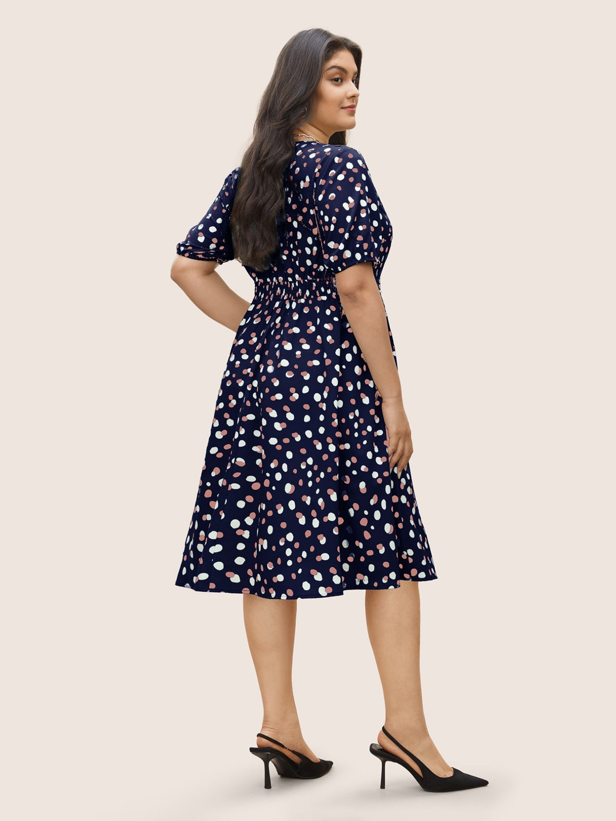 Allover Print Pleated Lantern Sleeve Dress