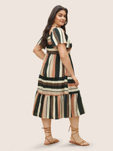 Patchwork Striped Shirred Pocket Dress