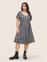 Plaid Elastic Waist Belted Pocket Dress